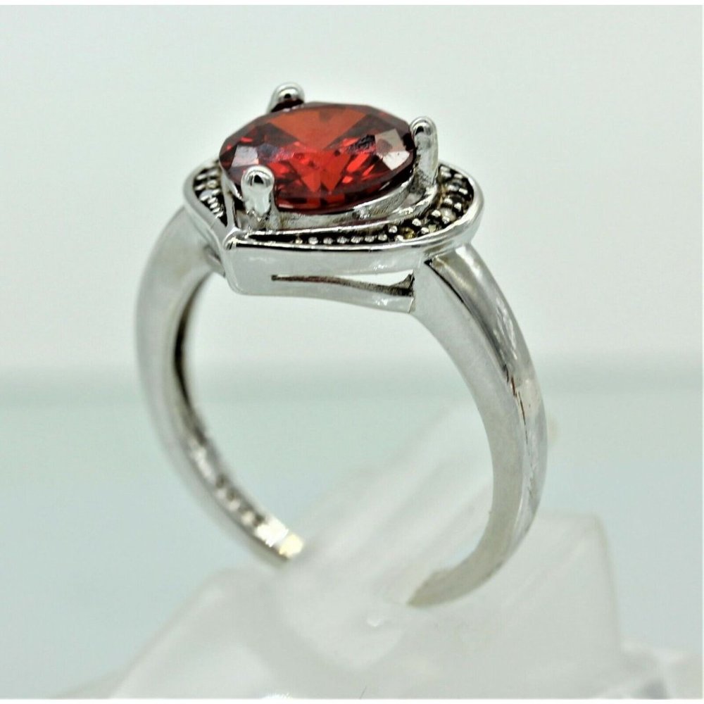 925 Sterling Heart Ring, Red Ruby Gemstone Size 8 - image 6